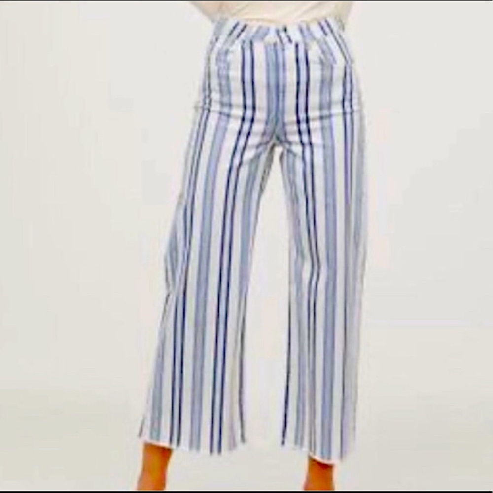 Raw Hem Striped Wide Leg Jeans Size 10